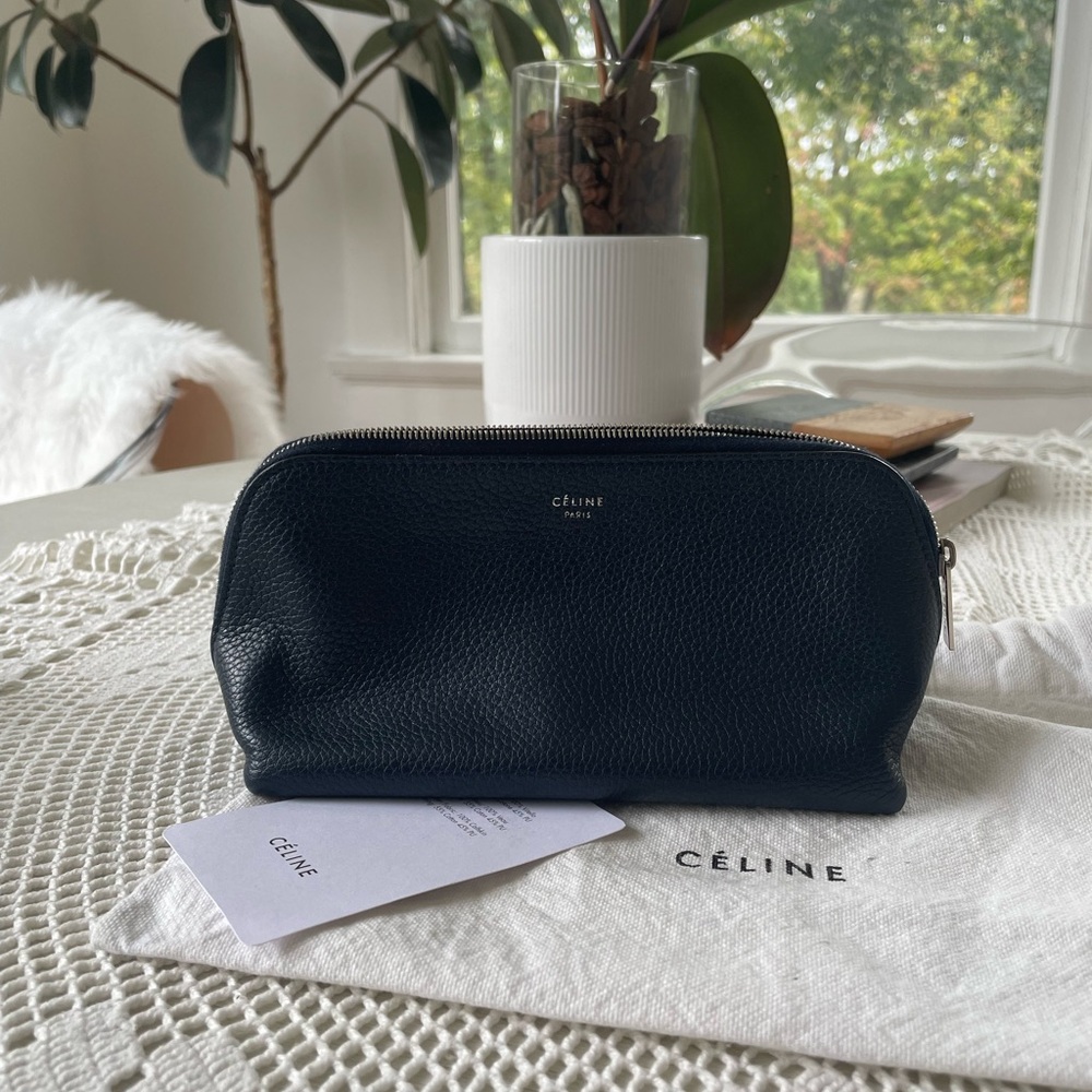 Celine Navy Leather Cosmetic Pouch (pre-owned) - Picture 2 of 11